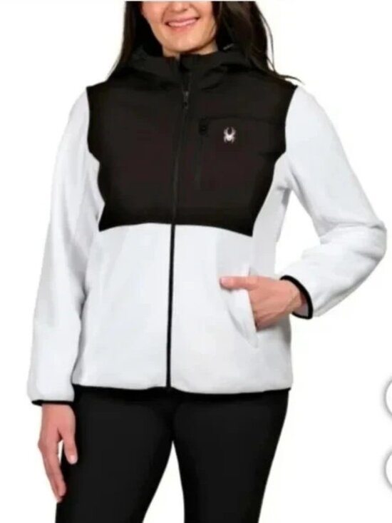 Spyder Jackets & Blazers - Spyder Women's Size XL Black/White Polar Fleece Hooded Full Zip Jacket NWT